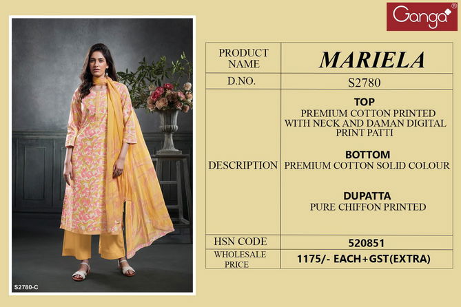 Mariela 2780 By Ganga Printed Premium Cotton Dress Material Wholesale Price In Surat